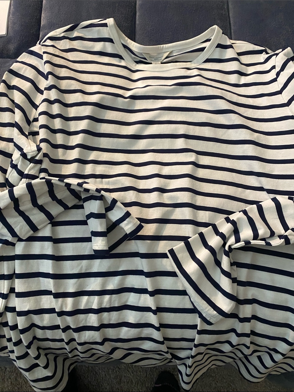Men's Striped Long Sleeve Jersey Shirt - White & Navy
